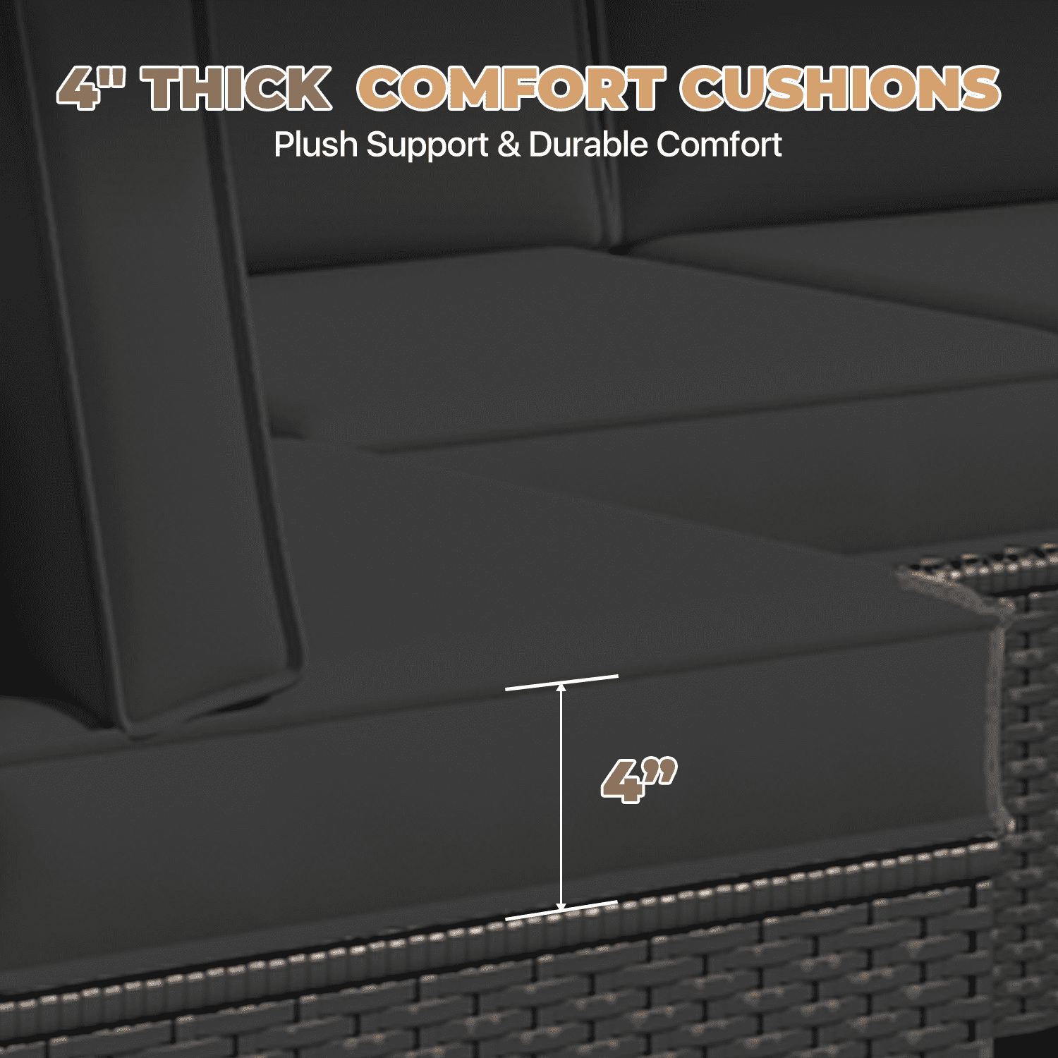 BaPiPro 6-Person Black Outdoor Sectional Sofa Cushions, Waterproof Polyester Patio Cushions with High-Density Sponge & Side Pillows, No Assembly for Backyard, Porch, Deck & Poolside