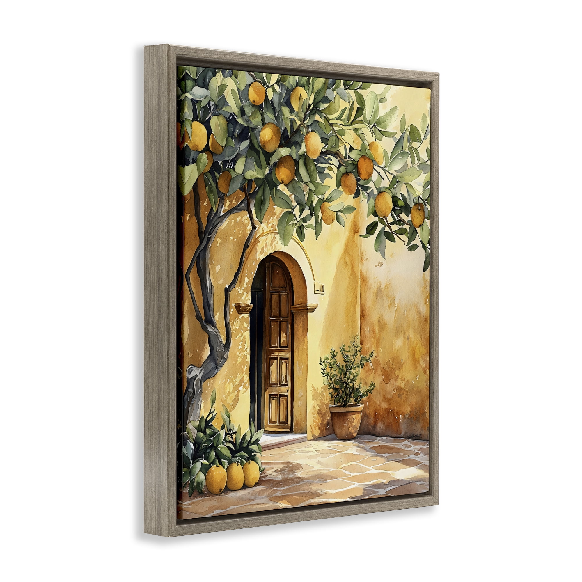 Stupell Industries Mediterranean Courtyard Lemon Tree Brown Framed Floater Canvas Wall Art, design by LSR Design Studio