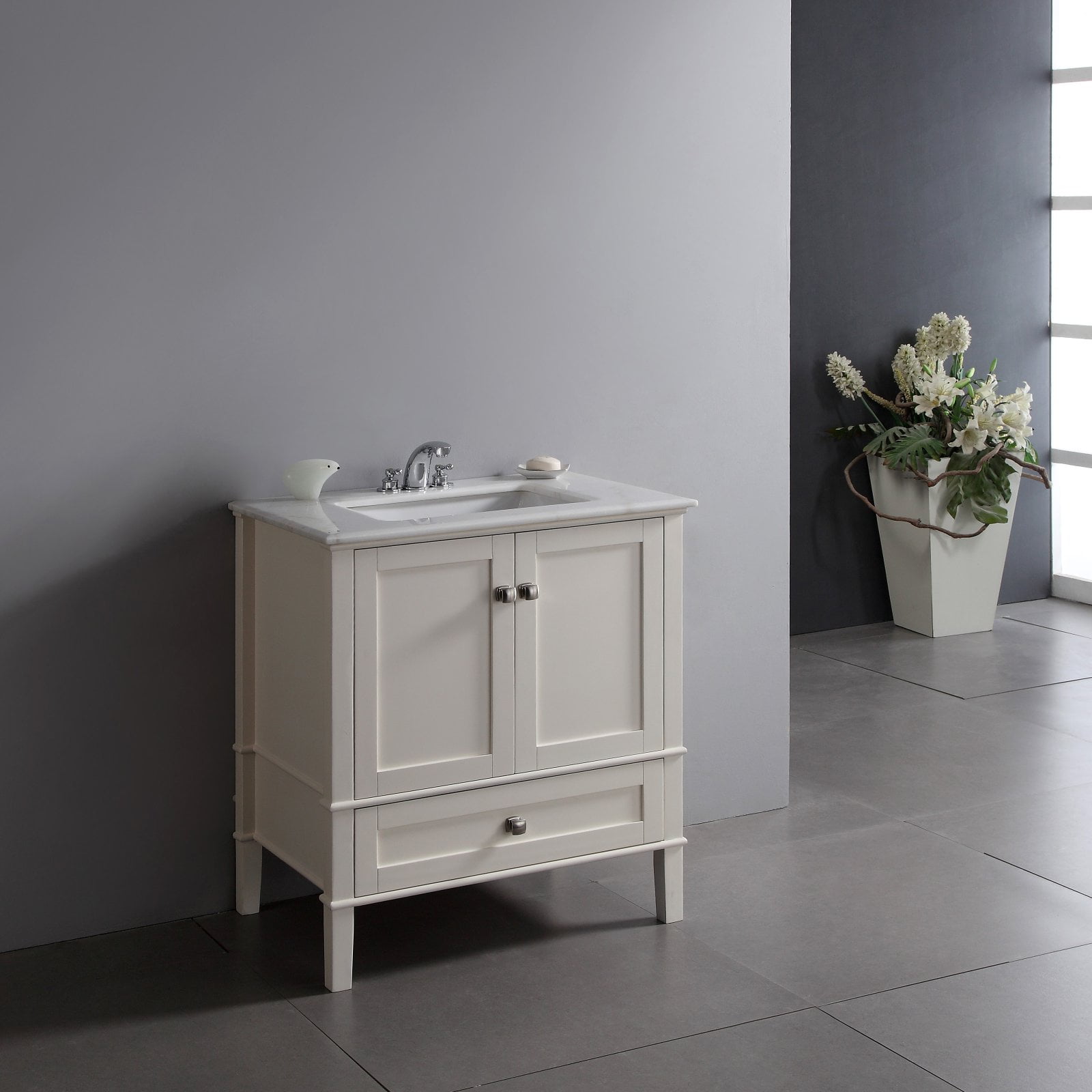 Brooklyn Max Chesapeake 30 Bath Vanity In Soft White With White Engineered Quartz Marble Top Walmart Com Walmart Com