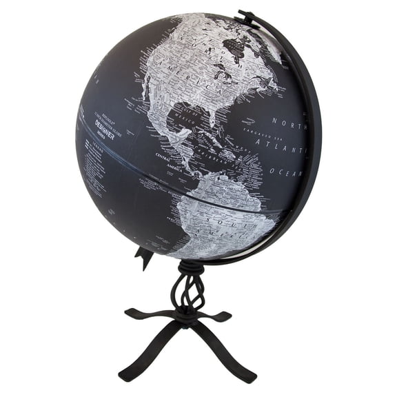 12-Inch Black World Globe with Stand – Modern Monochrome Map, 360° Rotating Desktop Globe for Home Office Decor & Education