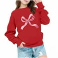 thumbnail image 3 of Girls' Valentine's Day Sweatshirt Long Sleeve Crew Neck Pullover Bow Print Festive Casual Top (1-12 Years), 3 of 7