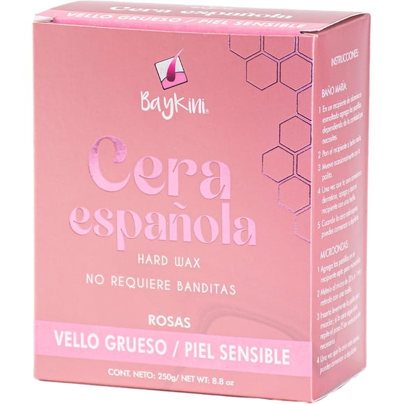 Cera Española Baykini en pastillas, aroma ROSAS, piel sensible y vello grueso - 1 KG