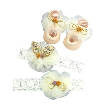 

None Kids Boys Girls Socks Bowknot Hairband Shoes 3pcs Set Bot