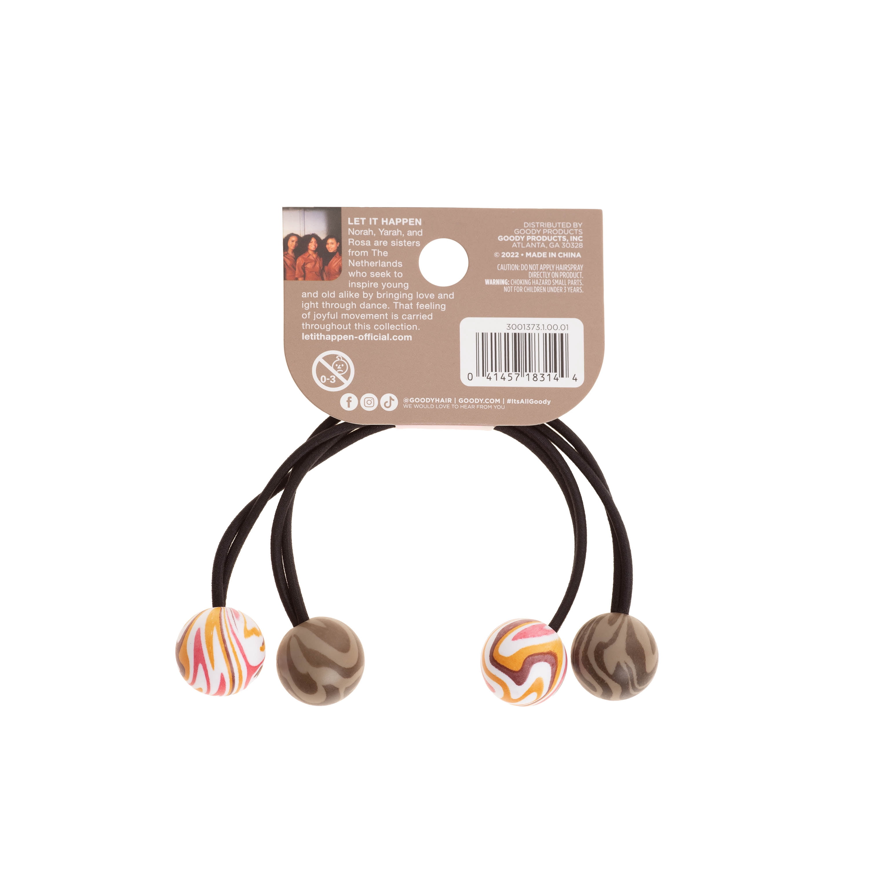 Goody Tru X Let It Happen Ouchless® Twin Bead Elastics Brown, 2 CT