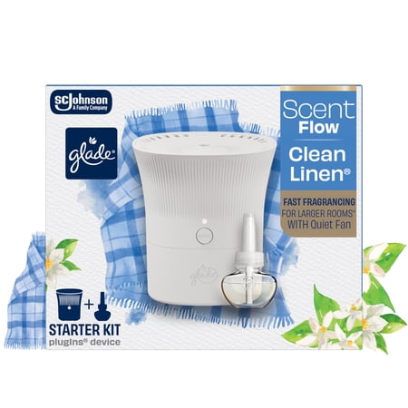 glade® scent flow plugins® air freshener starter kit, clean linen, 1 device + 1 refill, 0.67 fl oz