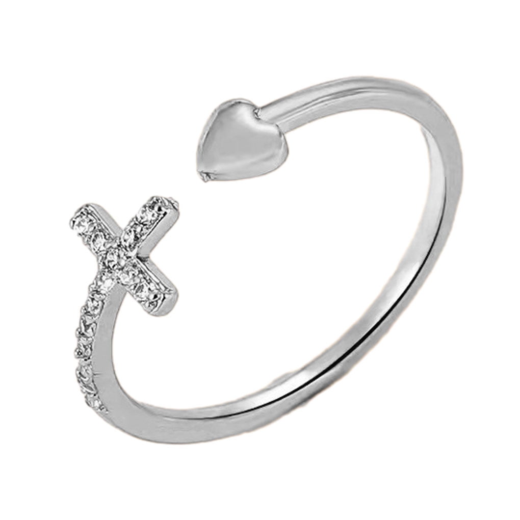Enqiretly Adjustable Women Rings S925 Sterling Silver Cross Love Ring Inspirational Wide Applicable Occasions silver Walmart