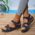 thumbnail image 4 of Womens Wedge Sandals Low Heel Dressy Sandals Elastic Ankle Strap Rhinestone Summer Comfortable Shoe Dark Blue 7.5, 4 of 7