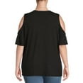 thumbnail image 3 of Terra & Sky Women's Plus Size Cold Shoulder T-Shirt, 3 of 5
