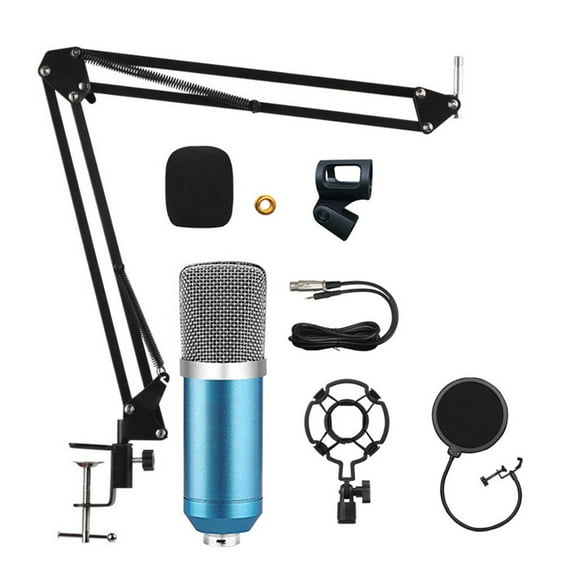 Studio Recording Condenser Microphone Kit with Shock Mount + Flexible Scissor Arm Stand + Pop Filter + Windscreen + Connection Cable for Network Broadcasting Online Singing
