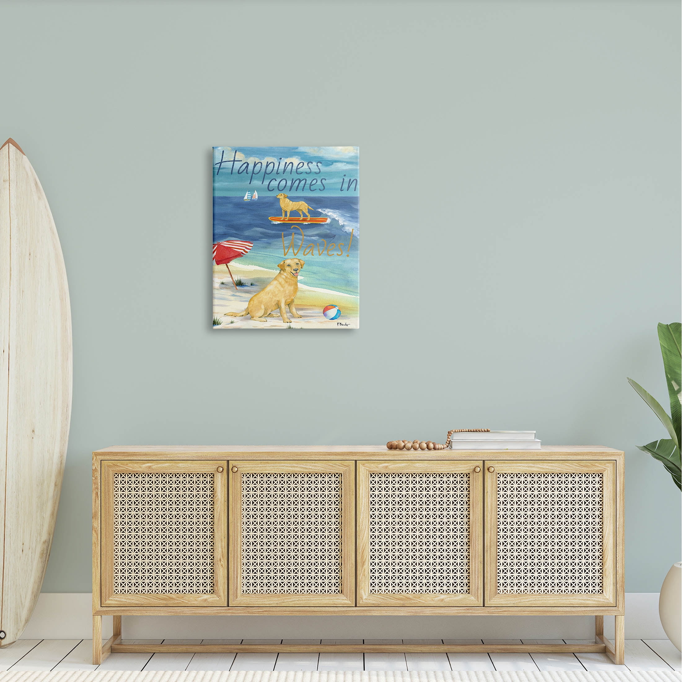 Stupell Industries Surf Pup Happiness in Waves Graphic Art Gallery Wrapped Canvas Print Wall Art, Design by Paul Brent