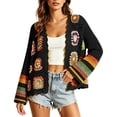 thumbnail image 3 of Otvok Granny Square Hollow Knit Cardigan, Ladies Floral Crochet Open Front Long Sleeve Cropped Boho Casual Outerwear, 3 of 7