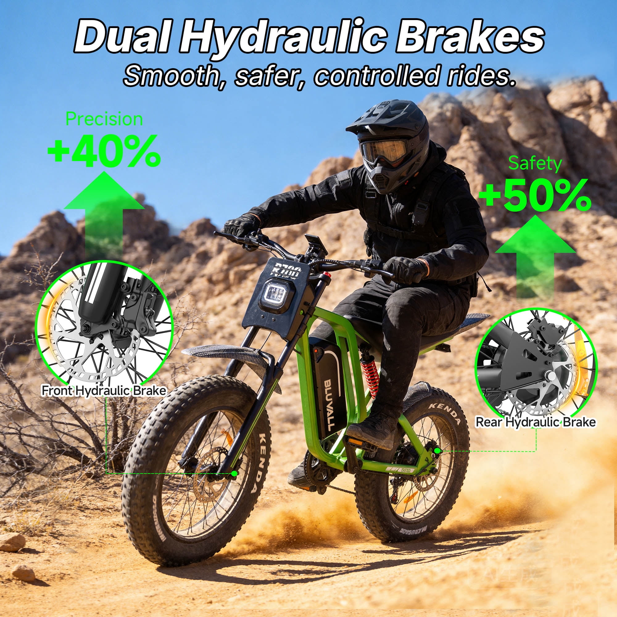 Bluvall 1300Wh Dual Hydraulic Brake Ebike for Adults -2500W Peak 52V Electric Bike 35 MPH,Up to 80 Miles,20" Fat Tire Full Suspension Electric Bicycle for Snow Off-Road Mountain E-Bike
