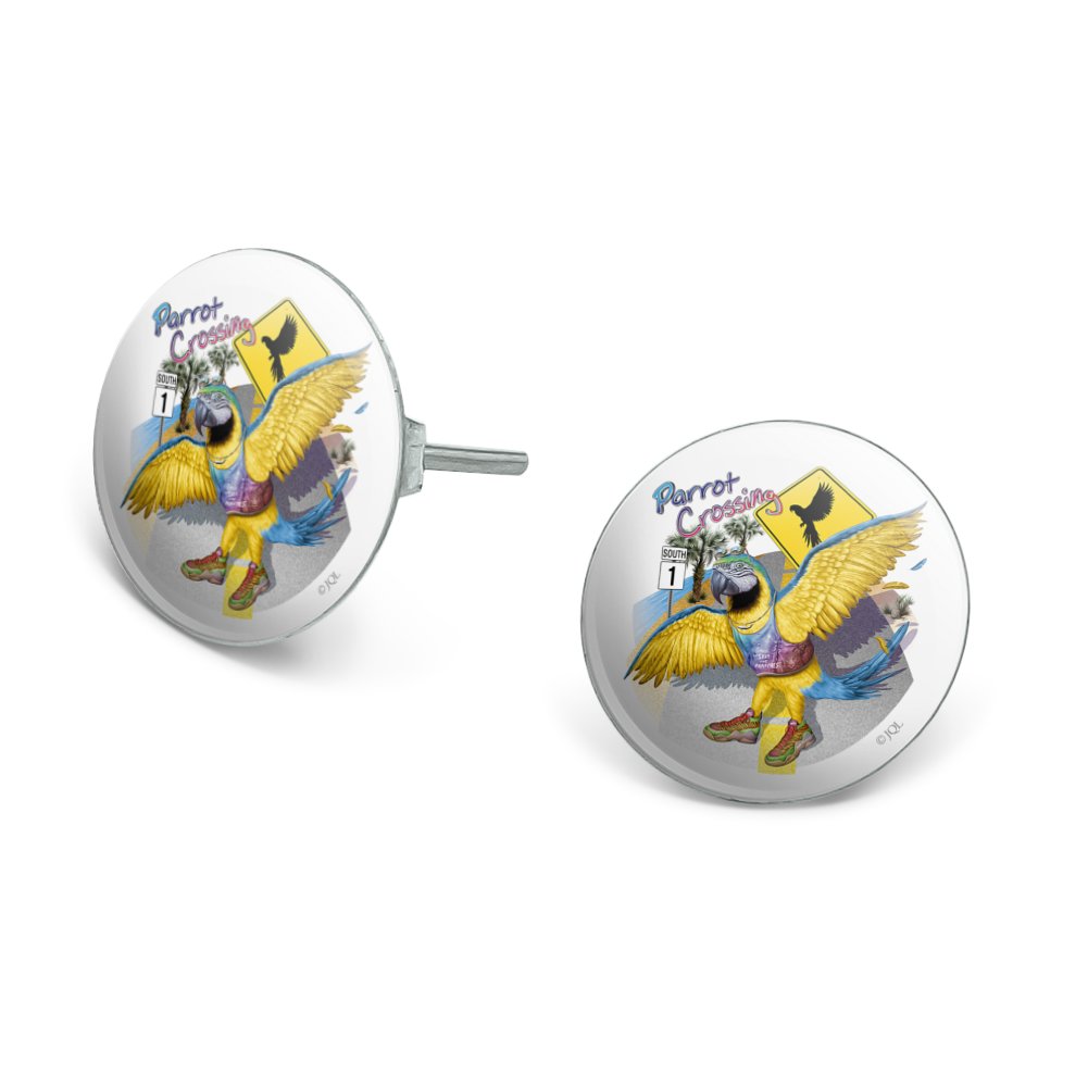 Parrot Crossing Sunglasses Tropical Vacation Route 1 Novelty Silver Plated Stud Earrings