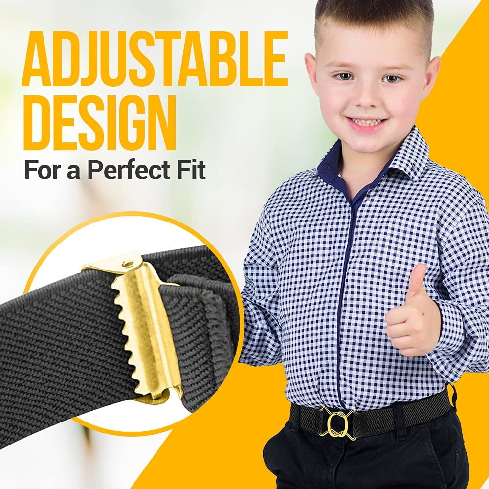 Hold'em Clasp Gold Buckle Elastic Belt for Toddler Kids, Brown