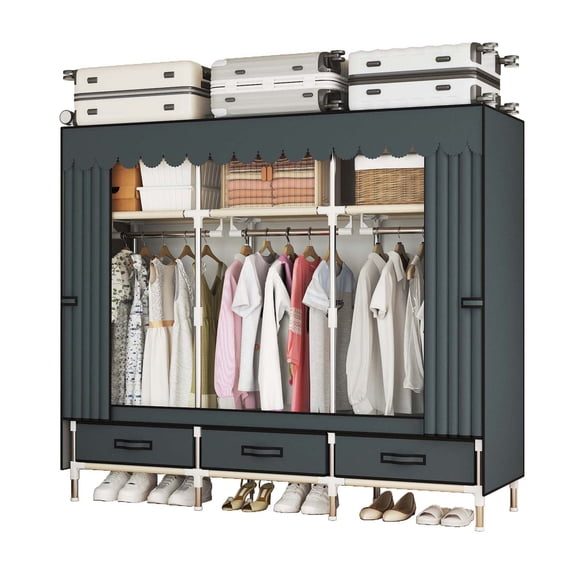 Portable Closet, Fabric Wardrobe, Clothes Rack with Shelves, Large Capacity, 3 Hanging Rods, 3 3 Shelves and 3 Drawers , 59.05 x 17.71 x 64.96 Inches.
