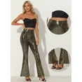 thumbnail image 2 of Unique Bargains Women's Sparkle Bell Bottoms Stretch Shiny Flare Sequin Pants XL Gold, 2 of 6