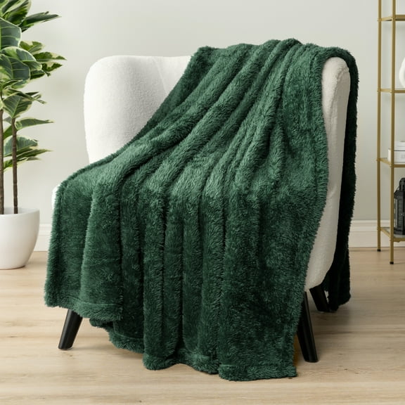 PAVILIA Sherpa Throw Blanket For Couch Sofa, Emerald Green Fluffy Warm Plush Blanket for Bed, Cozy Super Soft Lightweight Throw, Fuzzy Decorative Blanket, All Season Home, 50x60
