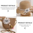 thumbnail image 3 of Sombrero de paja de verano para niños con circunferencia de 52 a 54 cm, sombrero de playa con estampado de cuadros y bolsa de paja, 3 of 5