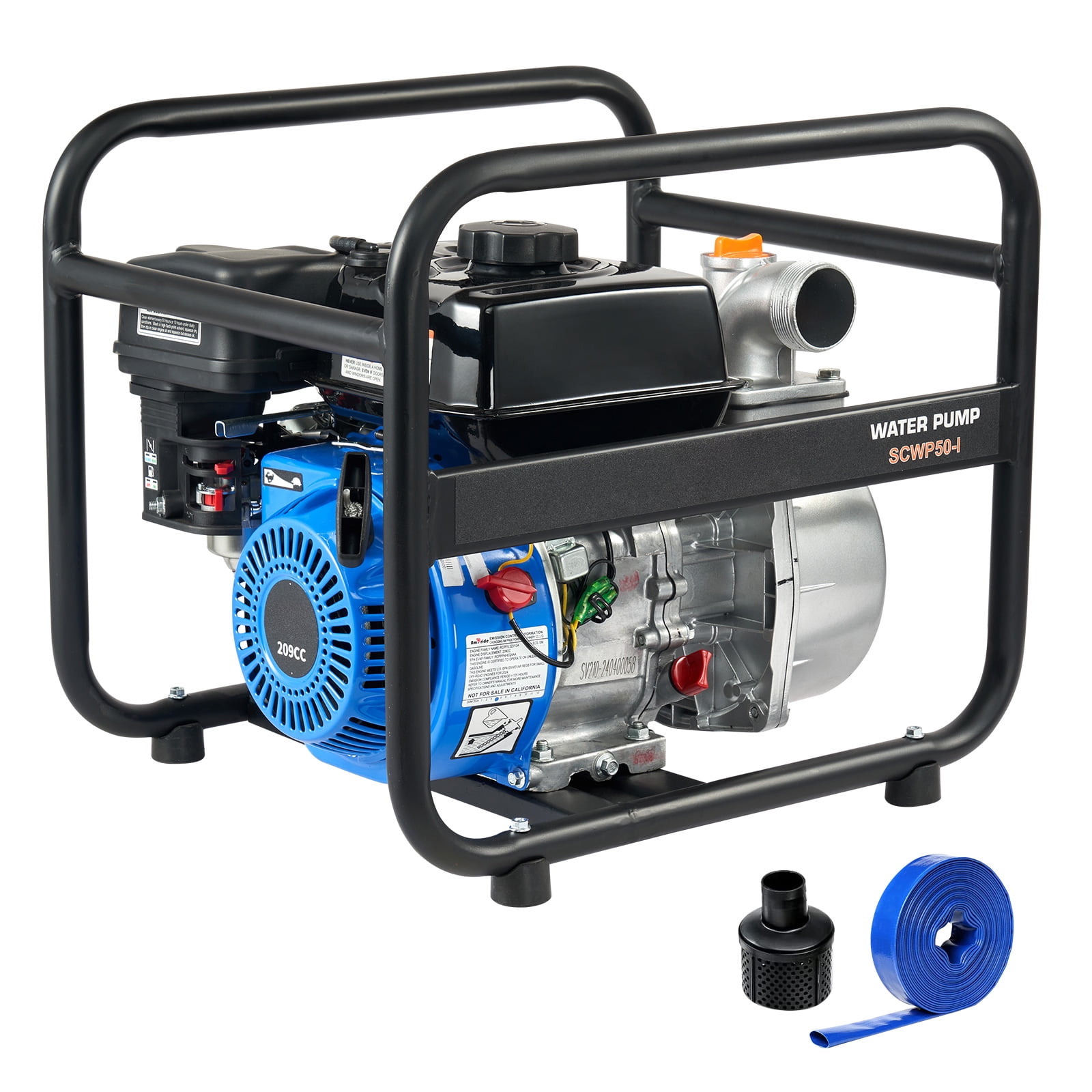 SKYSHALO Gas-Powered Water Pump, 2 in/50 mm, 6.5HP, 132 GPM, 4-Stroke Engine for Efficient Water Transfer, 98 ft Max Lift & 26 ft Suction, Includes Inlet Filter & Durable Cast Iron Impeller for Pool