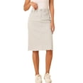 thumbnail image 1 of Faldas de mezclilla de cintura alta para mujer INSPIRE CHIC, con dobladillo sin terminar, a la altura de la rodilla, color blanco ostra, talla S, 1 of 6