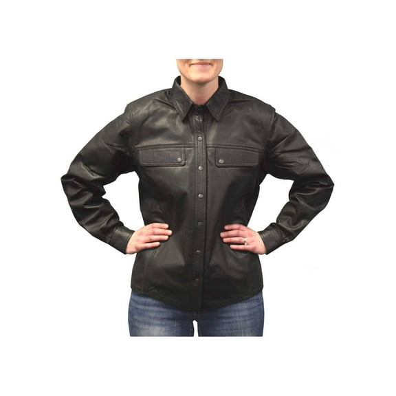 Redline Women's Lightweight Snap Down Collar Leather Shirt, Black L-1800 (L)