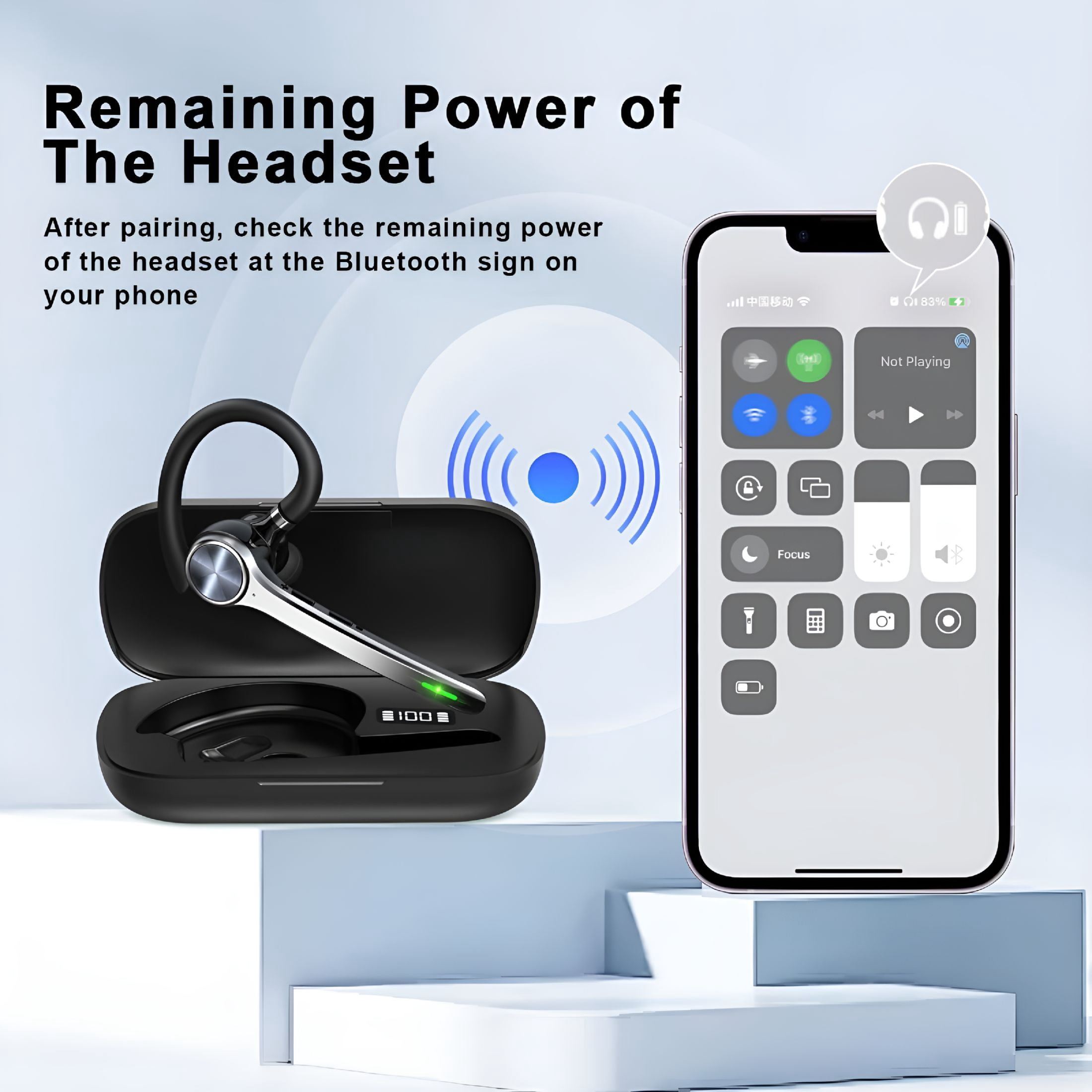 GJX 2026 New Bluetooth Headset,Wireless Bluetooth Earpiece with 500Mah Charging Case 72 Hours Talking Time Built-In Microphone for Ios Android Cell Phone,Hand-Free Headphones for Trucker,Office