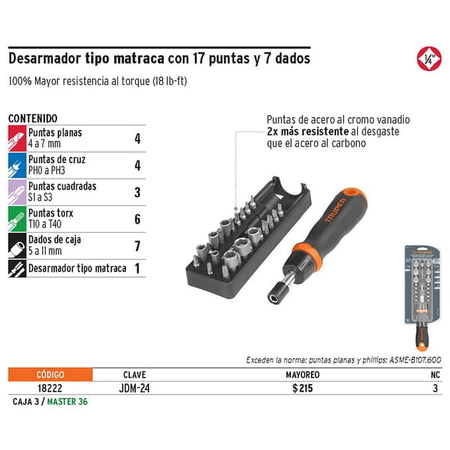 Juego de desarmador tipo matraca, 24 piezas Truper Juego de desarmador tipo matraca, 24 piezas