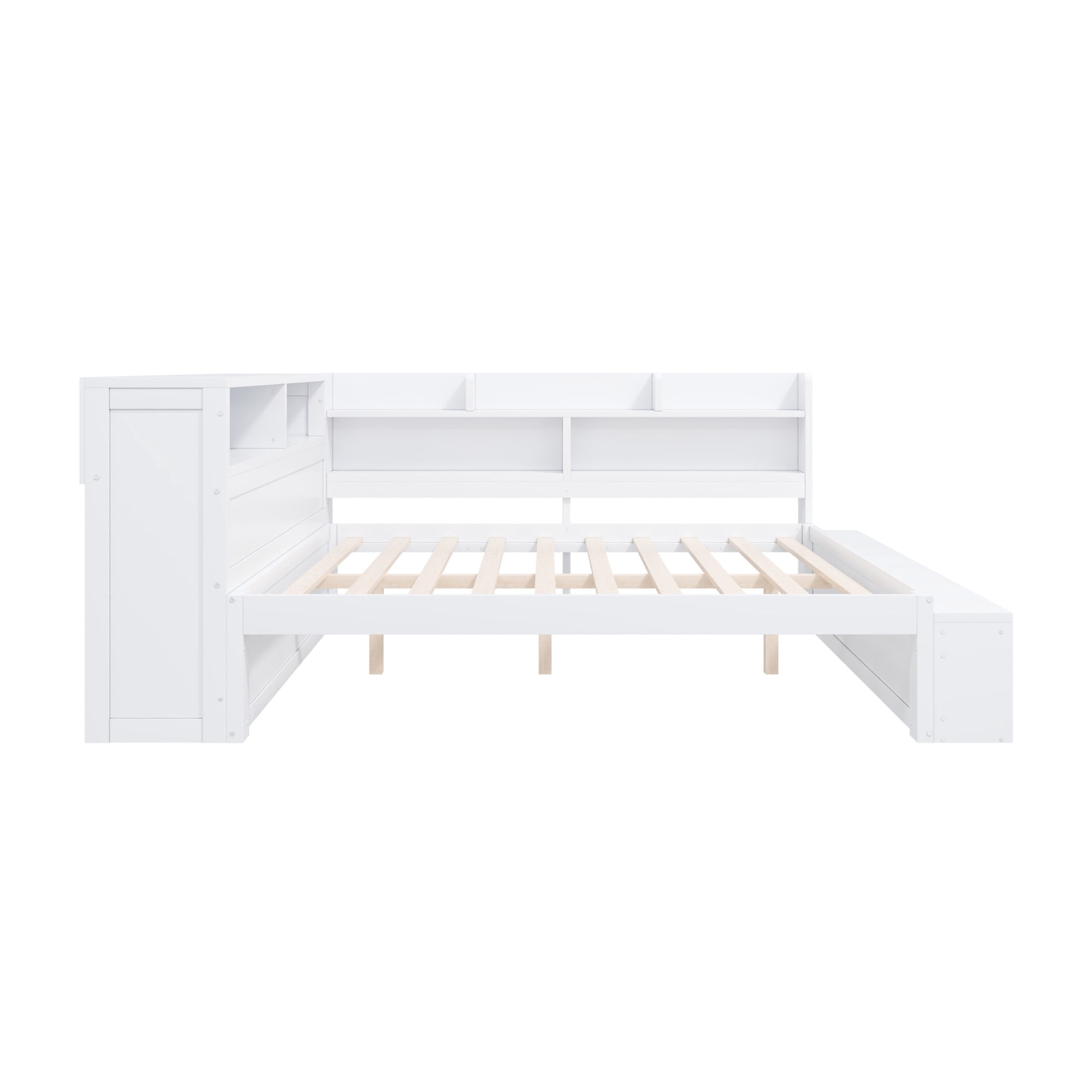 Noble House Arvion Full Size Wood Daybed with 7 Storage Cabinets, Built-in Shoe Rack and USB Charging Port, White