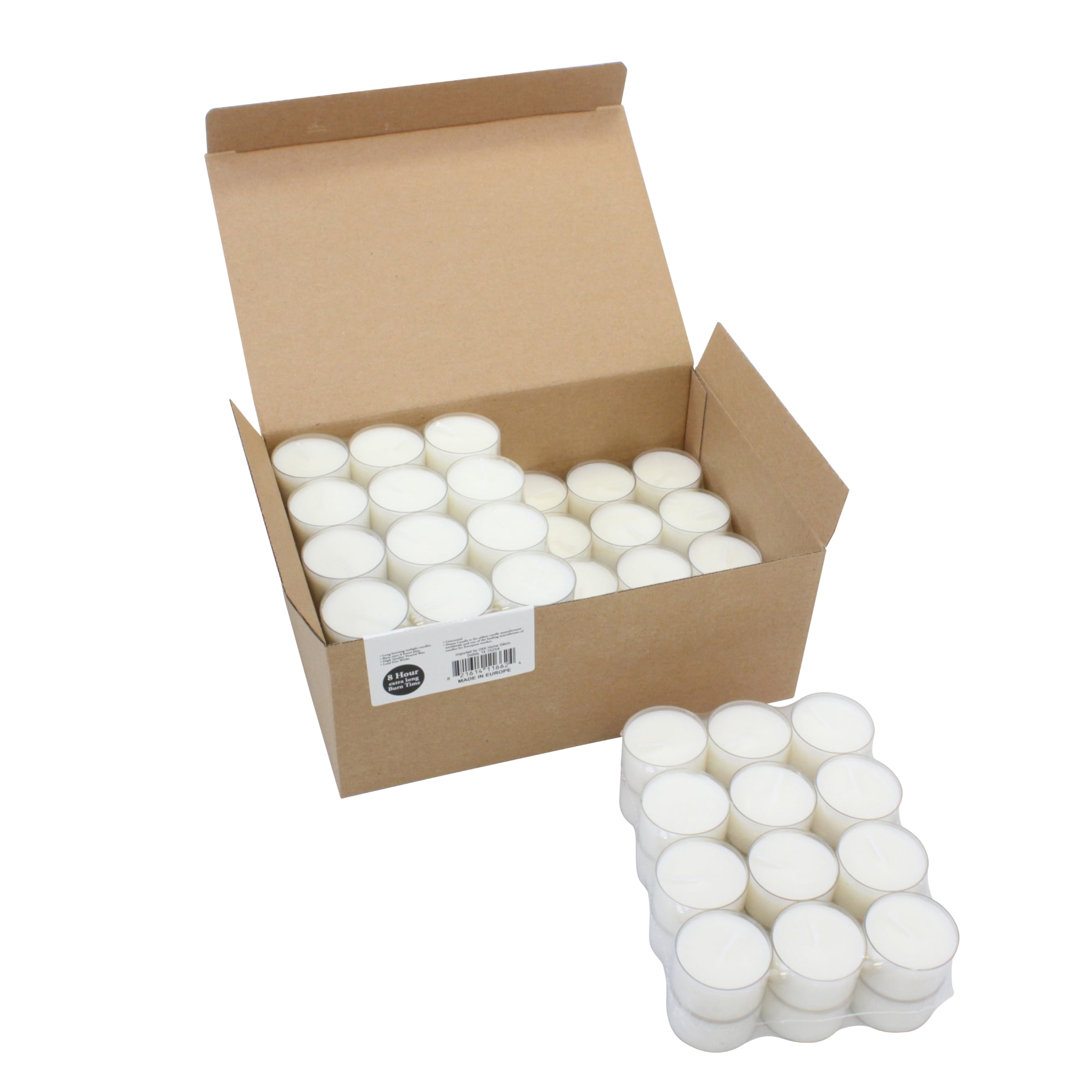 Stonebriar 8 Hour Long Burning Clear Cup Tea light Candles, White, Bulk