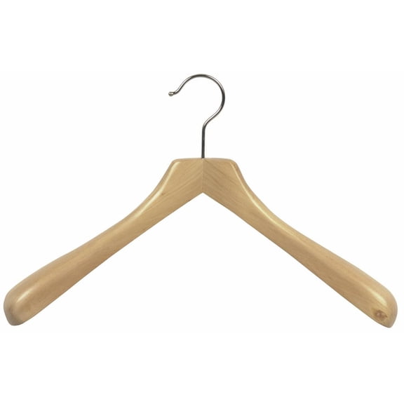 Deluxe Wooden Coat Hanger, Natural Finish w/ Chrome Swivel Hook Box of 6 Large Wood Jacket & Suit Top Hangers, 18 inches long by 2 inches wide by International Hanger
