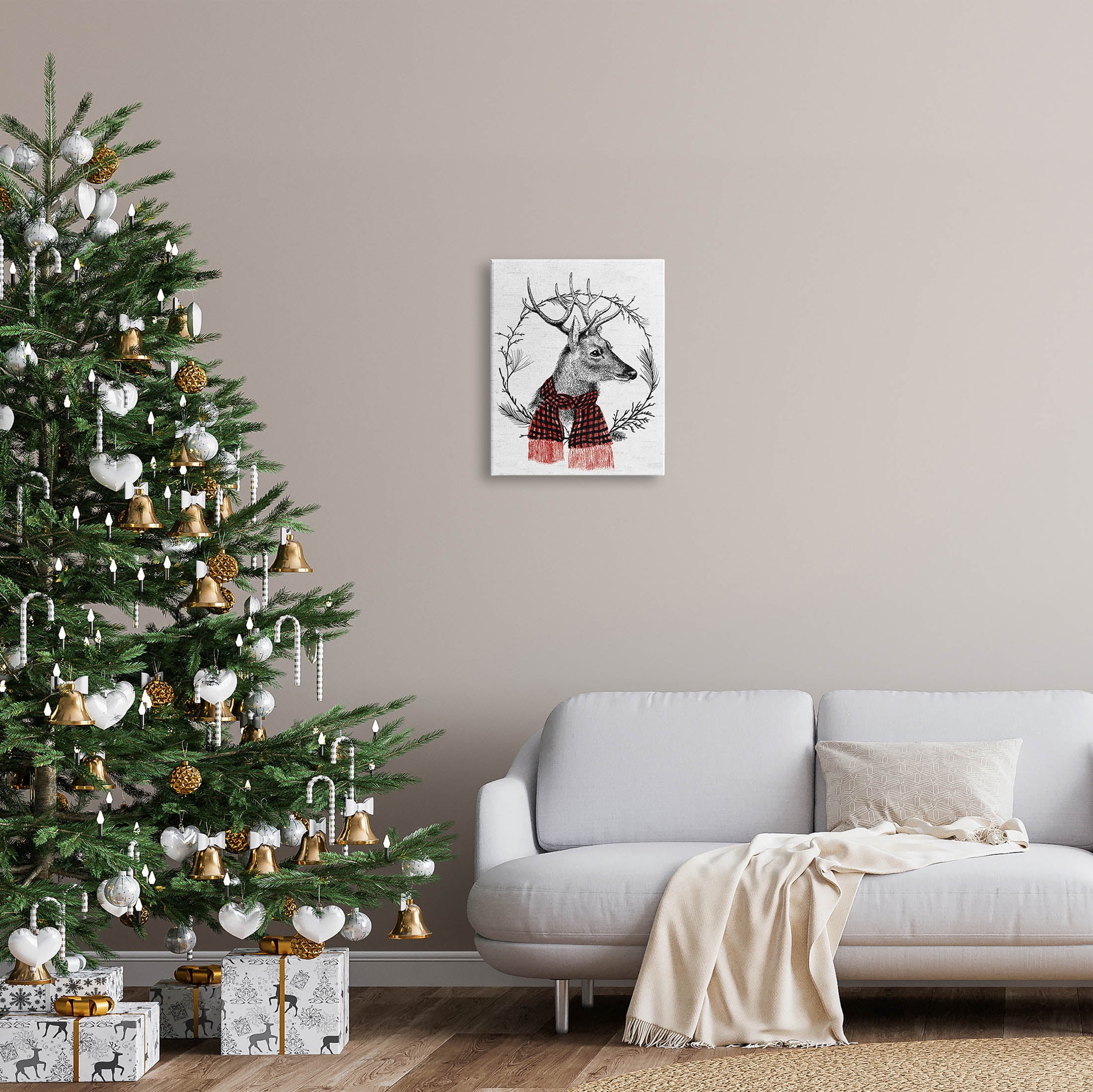 Stupell Industries Deer Winter Botanical Wreath Graphic Art Gallery Wrapped Canvas Print Wall Art, Design by Lettered and Lined