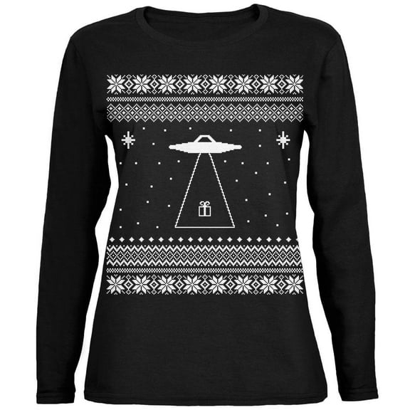 Alien Beam Ugly XMAS Sweater Black Womens Long Sleeve T-Shirt - Large