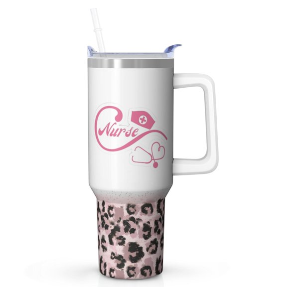 ‎40oz Nurse Tumbler for Iced Beverages, Stainless Steel Keeps Drinks Cold, Handle for Carrying, A Refreshing Gift for Nurse During Busy Summer Shifts