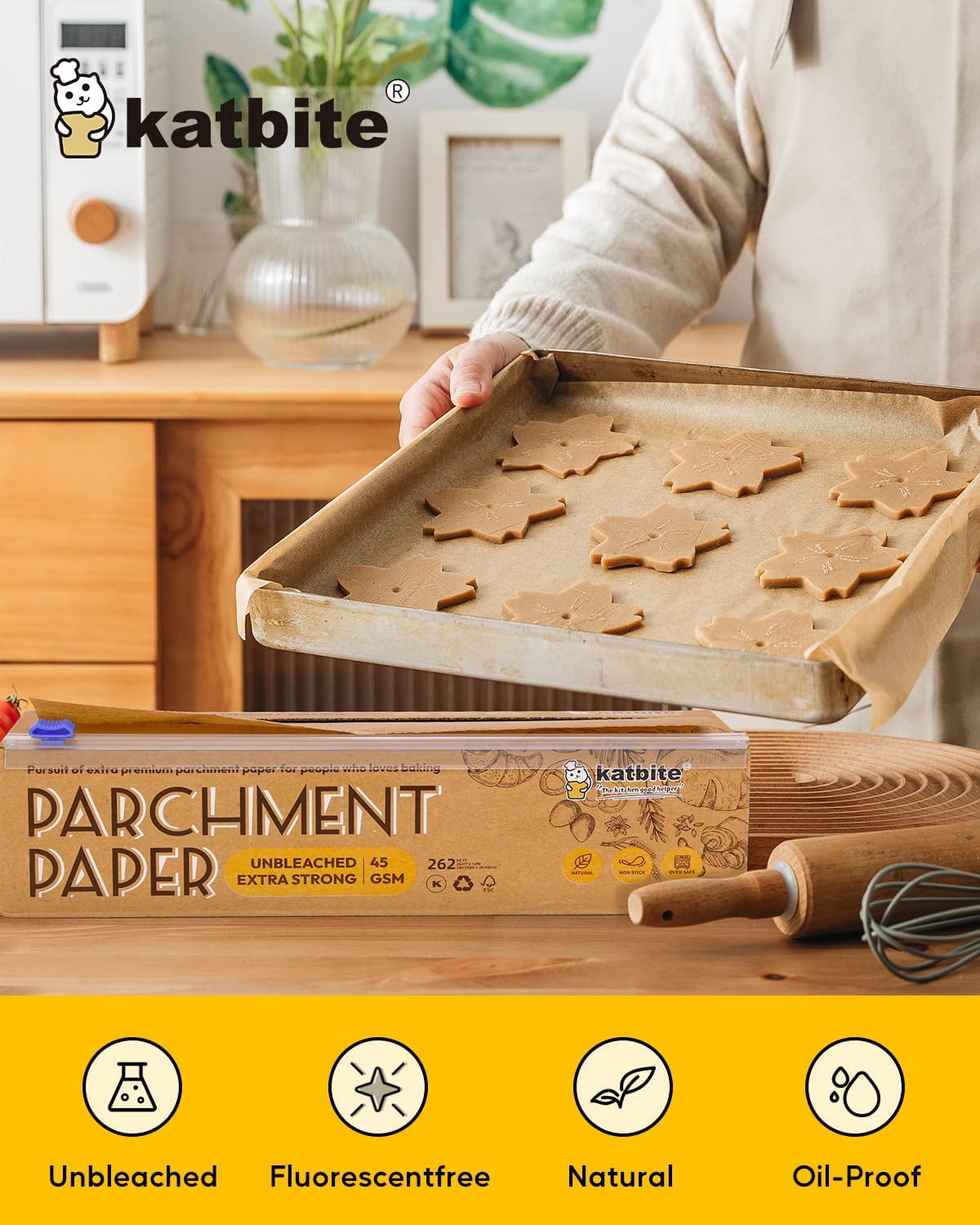 Katbite Heavy Duty Parchment Paper Roll for Baking 12in x 262ft, 260  Sq.Ft,Brown 