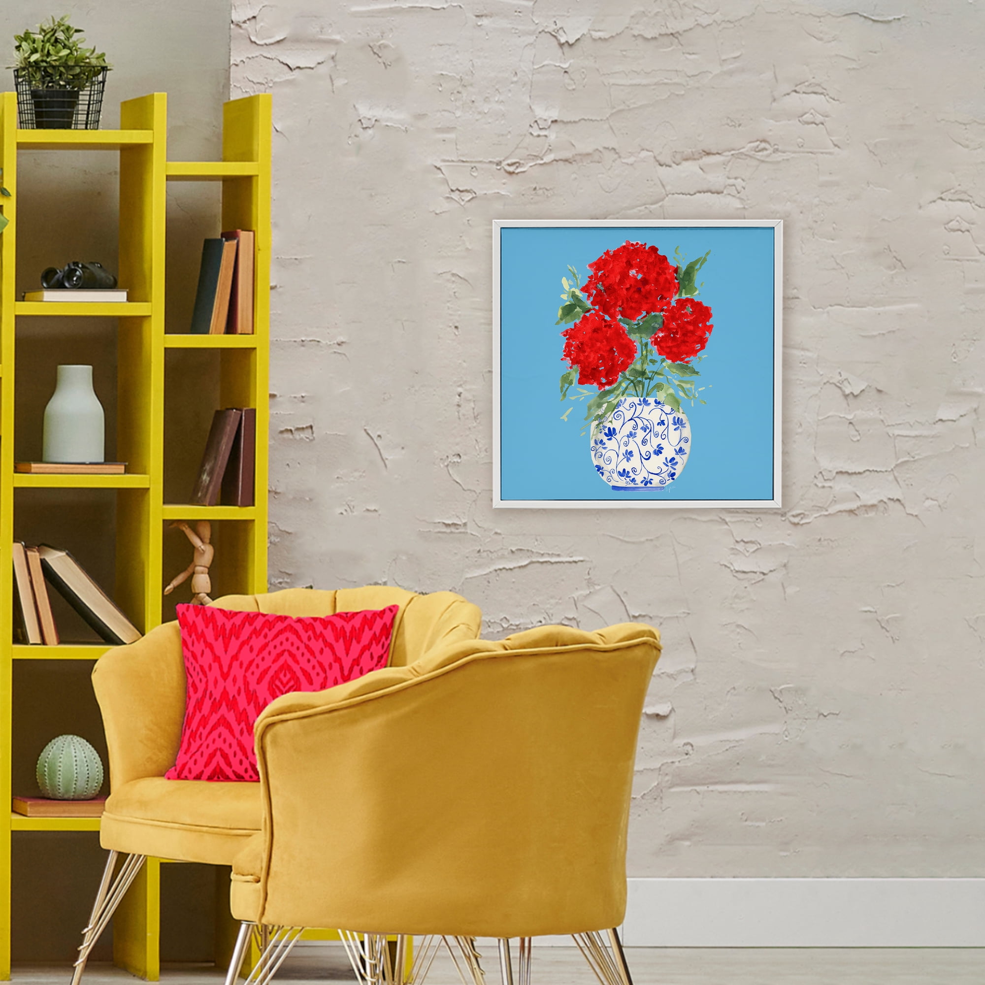 Stupell Industries Bold Red Hydrangea Trio White Framed Giclee Art, design by Lucille Price