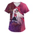thumbnail image 1 of Hazbin Hotel Más Tamaño Impreso Scrub Uniforme de Trabajo Tops Para las mujeres V-cuello de Navidad Imprimir manga corta Diversión Camisetas Ropa de trabajo Camiseta con bolsillos Morado/M, 1 of 3