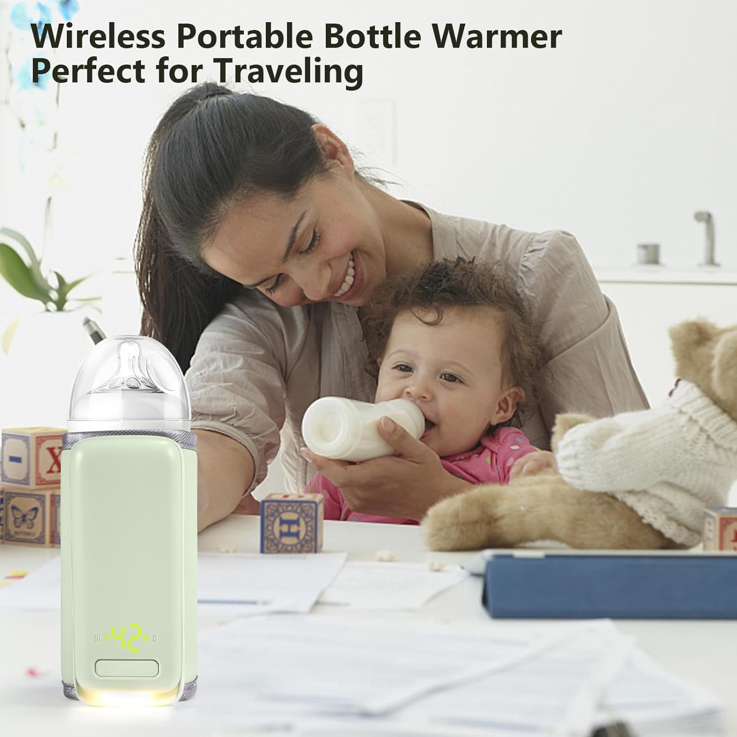 Wiher Portable Baby Bottle Warmer for Keeping Temperature, Portable Warmer with Light, Powered by USB Cable, Keeps Baby's Milk and Feeding Temperature, Car Bottle Warmer