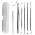 thumbnail image 1 of 6pcs Stainless Steel Dental Tools Kit With Case Dental Mirror Pick Teeth Scraper Cleaner Plaque Tartar Remover Oral Care Dentist Tools, 1 of 5