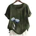 thumbnail image 5 of Women Plus Size T-Shirt Blouse Sawvnm Women's Summer Casual Round Neck Short Sleeve Printing Loose Shirt Tops Summer Blouses Army Green 5XL, 5 of 5