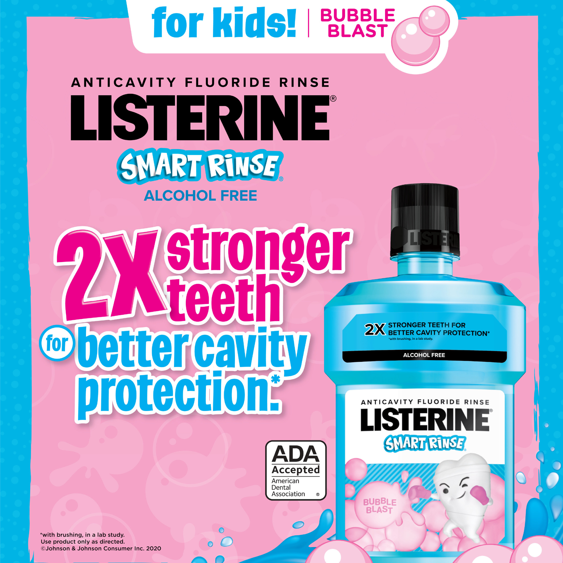 Listerine Smart Rinse Kids Anticavity Alcohol Free Mouthwash, Bubble Blast, 500 mL - image 4 of 9
