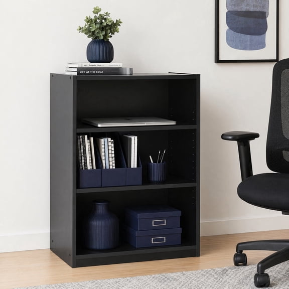 TopComfy 3 Tier Adjustable Bookshelf Freestanding Modern Compact Space Saving Durable Stable Bookcase,Closed Back Vertical Storage Organizer for Bedroom Home Office, Black