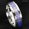 thumbnail image 5 of Tungsten Rings for Men Wedding Bands for Him 8mm Clockwork Gears Blue Carbon Fiber, 5 of 6