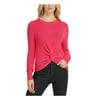 DKNY Women's Twist Front Long Sleeve Jewel Neck Sweater Pink Size Medium