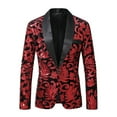 thumbnail image 4 of YLSDY Men Fashion Velvet Sequins Floral Pattern Suit Jacket Blazer Tuxedo Peak Lapel One Button Dinner Party Prom Wedding Suit Jacket Red M, 4 of 9