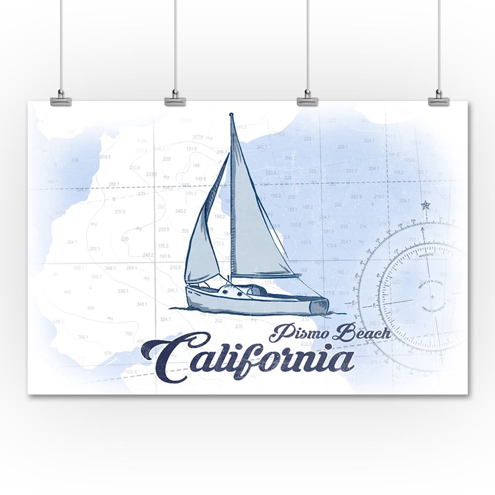 Pismo Beach, California Sailboat Blue Coastal Icon Lantern