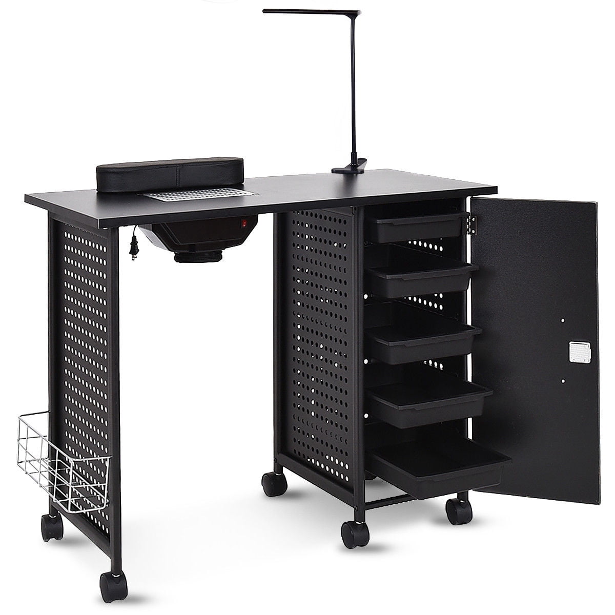 Gymax Beauty Spa Drawer Black Steel Frame Salon Equipment Manicure Nail Table Station