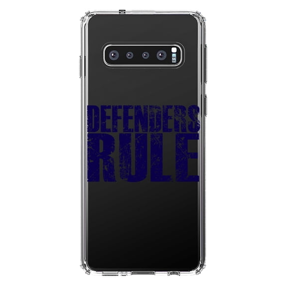 DistinctInk Clear Shockproof Hybrid Case for Samsung Galaxy S10 (6.1" Screen) - TPU Bumper Acrylic Back Tempered Glass Screen Protector - Defenders Rule