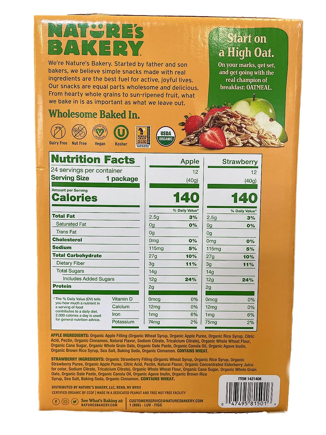 Natures Bakery Organic Oatmeal Crumble Variety 1.4 Ounce Bars (Pack of 24)