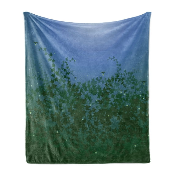Firefly Soft Flannel Fleece Throw Blanket, Fairy Ivy Leaf Beauty of Mother Earth Fairy Nature Woodland Image, Cozy Plush for Indoor and Outdoor Use, 70" x 90", Ceil Blue Dark Green, by Ambesonne