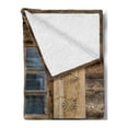 thumbnail image 2 of Shutters Soft Flannel Fleece Throw Blanket, Windows Patterned on the Wall of the Old Wooden House Cottage Print, Cozy Plush for Indoor and Outdoor Use, 50" x 60", Brown Beige, by Ambesonne, 2 of 5